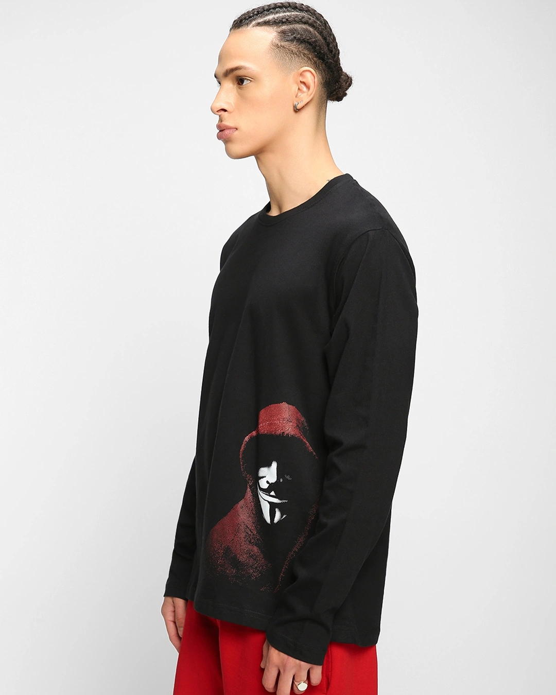 Men's Black Anonymous Mask Graphic Printed T-shirt - Image 2