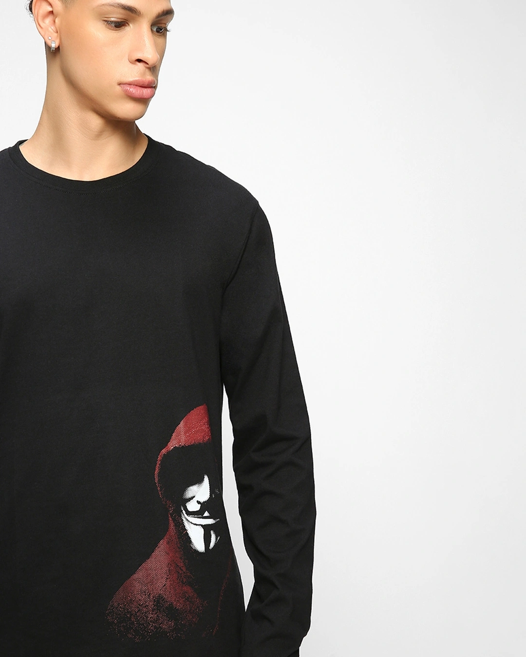 Men's Black Anonymous Mask Graphic Printed T-shirt - Image 5