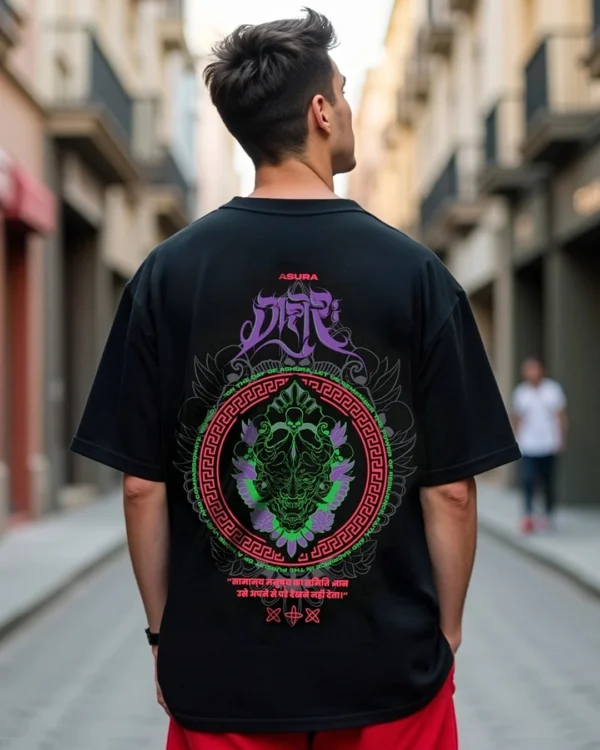 Men's Black Ashura Graphic Printed Oversized T-shirt