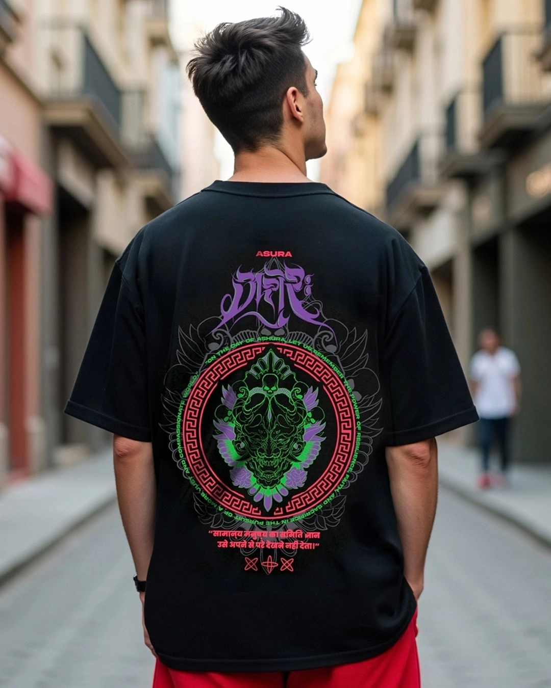 Men's Black Ashura Graphic Printed Oversized T-shirt