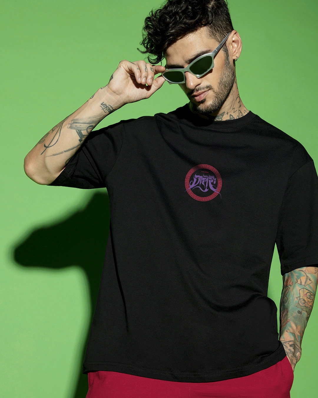 Men's Black Ashura Graphic Printed Oversized T-shirt - Image 4