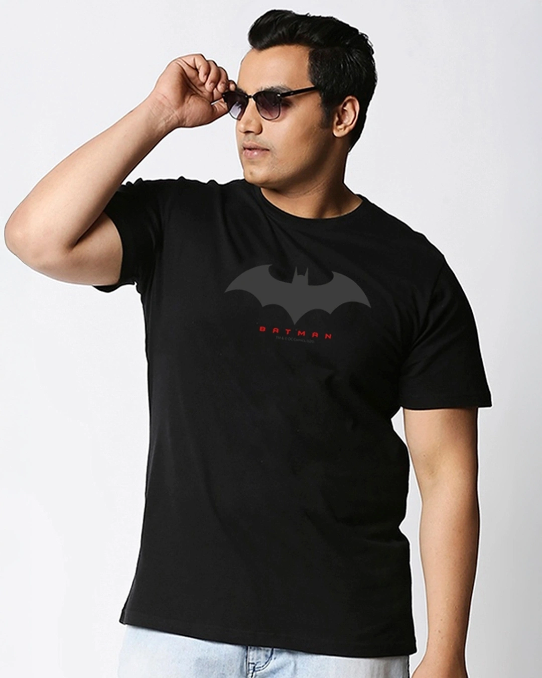 Men's Black Batman Outline Logo Graphic Print Plus Size T-shirt - Image 2