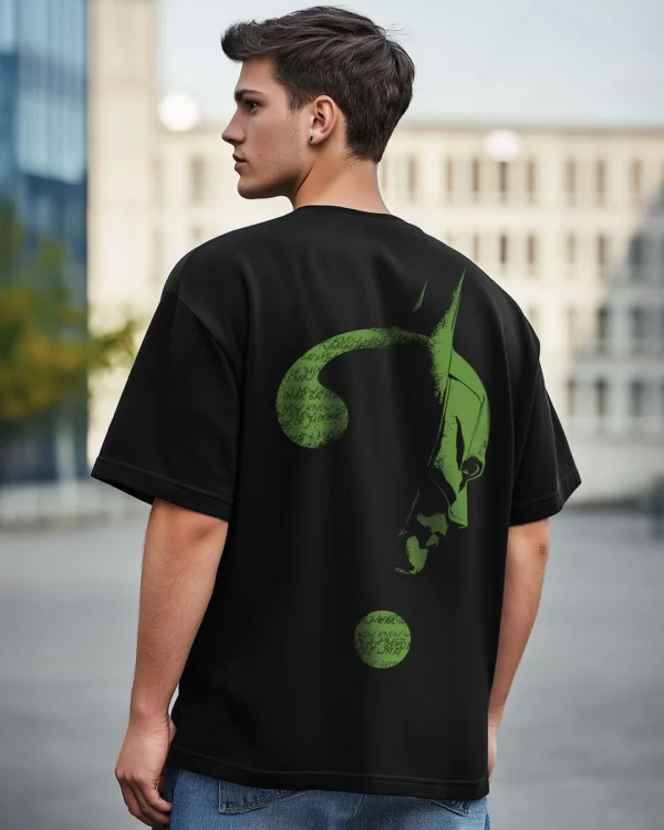 Men's Black Batman Riddle Graphic Printed Oversized T-shirt