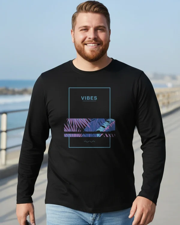 Men's Black Blue Vibes Graphic Printed Plus Size T-shirt