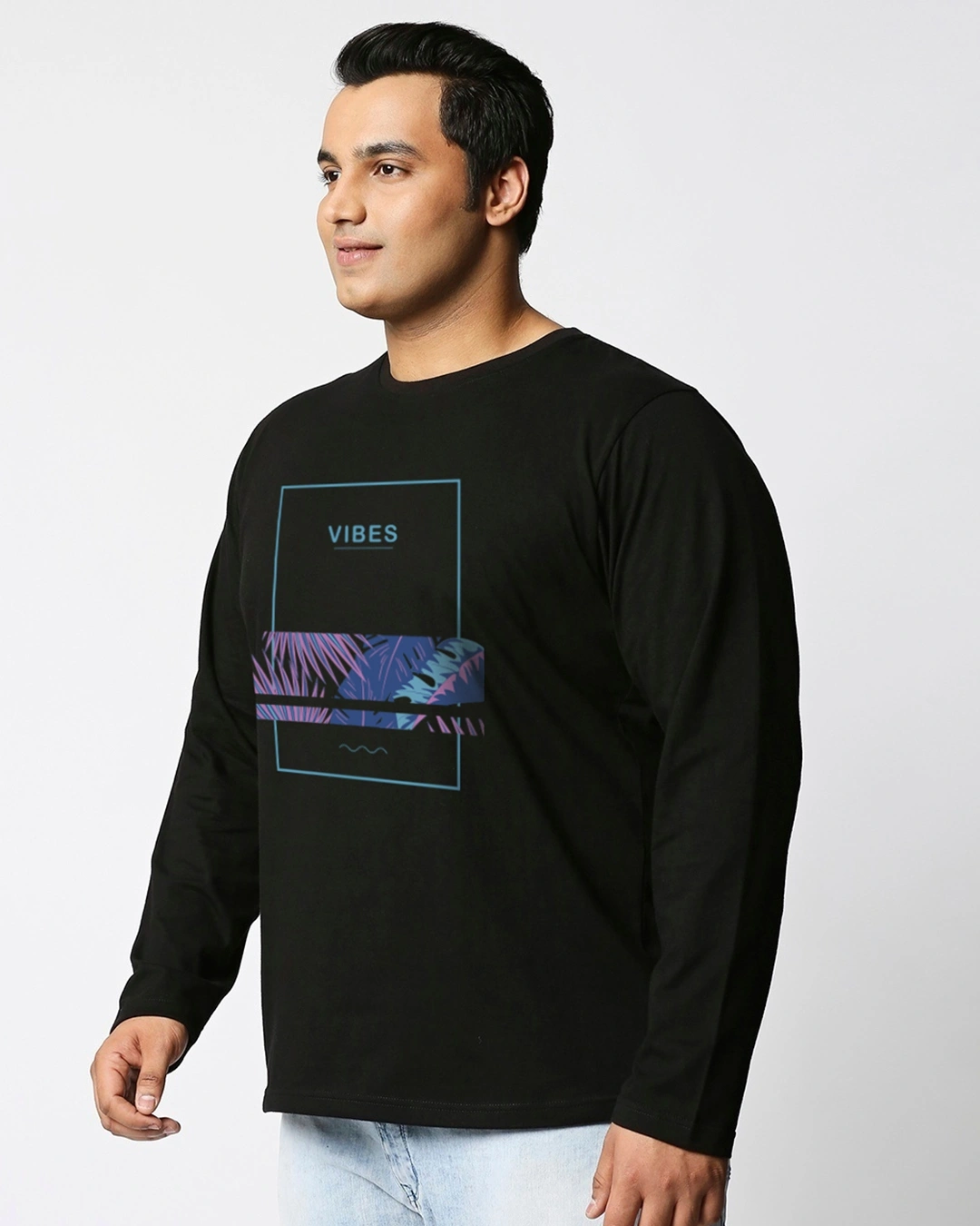 Men's Black Blue Vibes Graphic Printed Plus Size T-shirt - Image 2