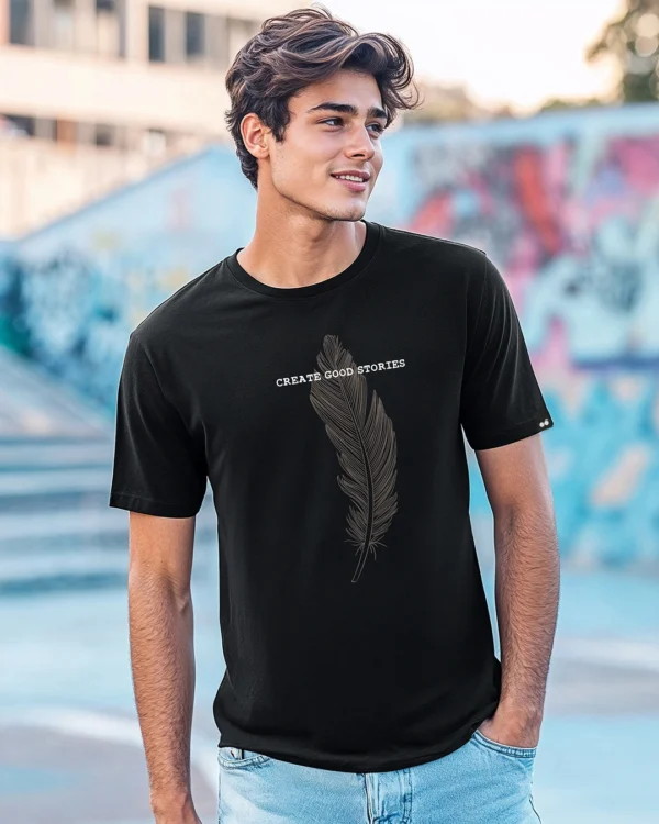 Men's Black Create Good Stories Typography T-shirt
