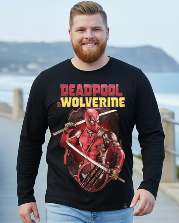 Men's Black Deadpool Graphic Printed Plus Size T-shirt