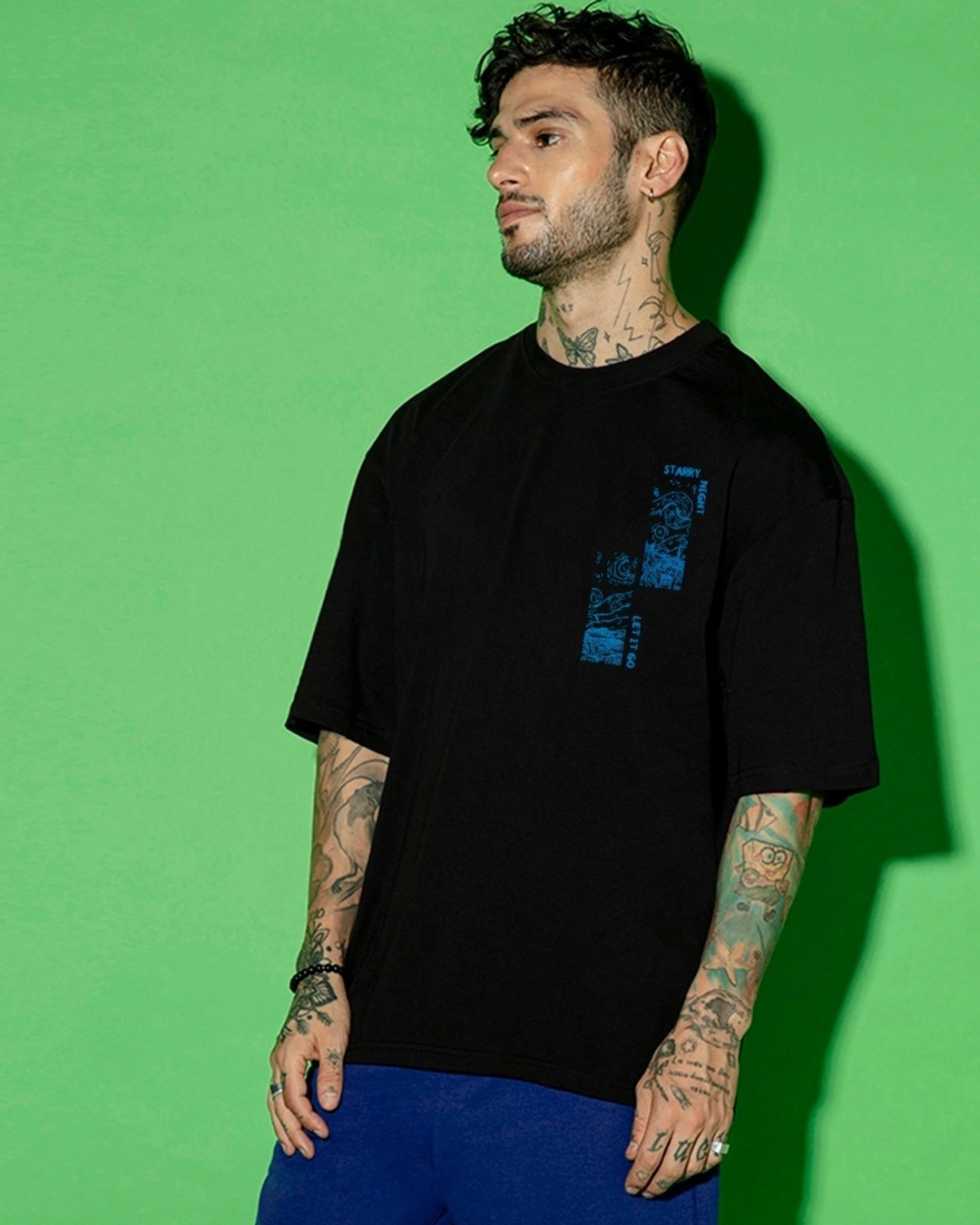 Men's Black Dream Graphic Printed Oversized T-shirt - Image 3