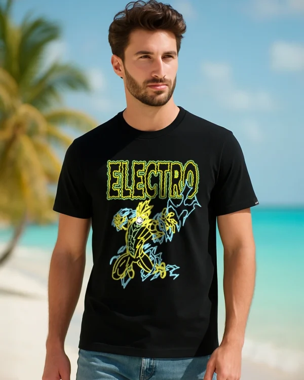 Men's Black Electro Graphic Printed T-shirt