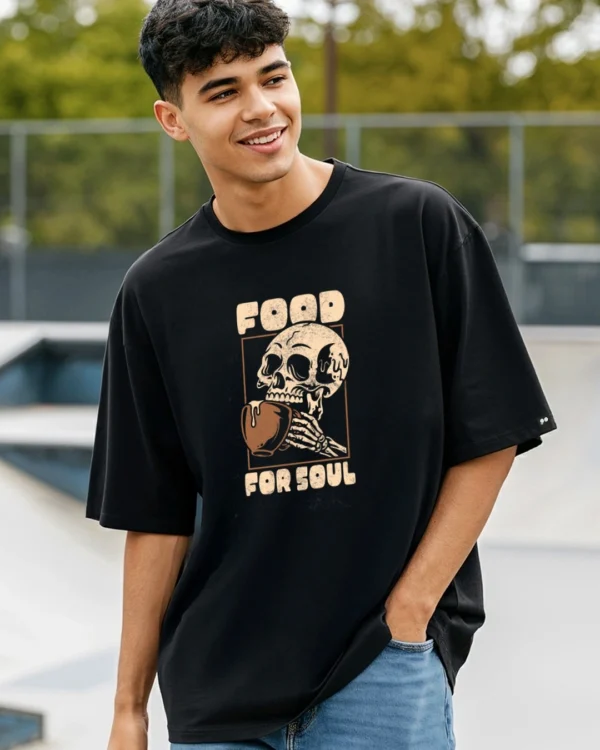 Men's Black Feed For Soul Graphic Printed Oversized T-shirt