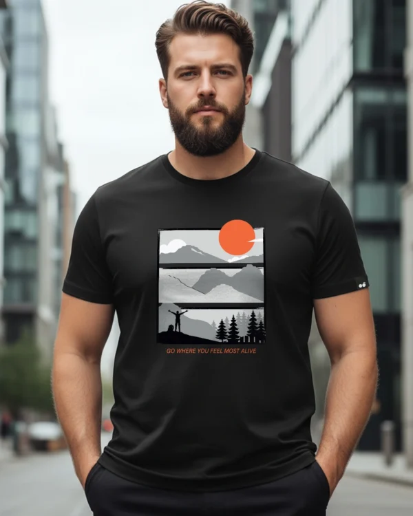 Men's Black Feel Most Alive Graphic Print Plus Size T-shirt