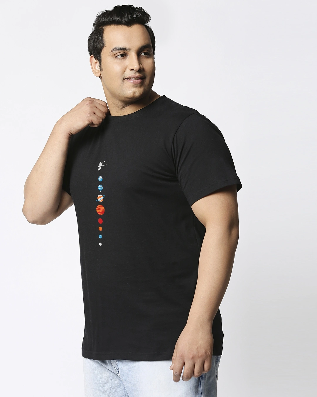 Men's Black Galaxy cricket Graphic Printed Plus Size T-shirt - Image 2
