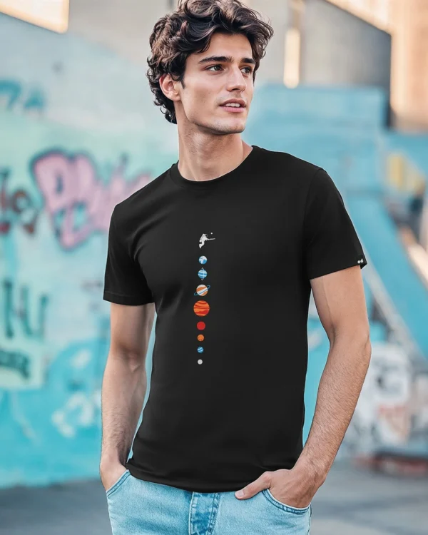 Men's Black Galaxy Cricket Graphic Printed T-shirt