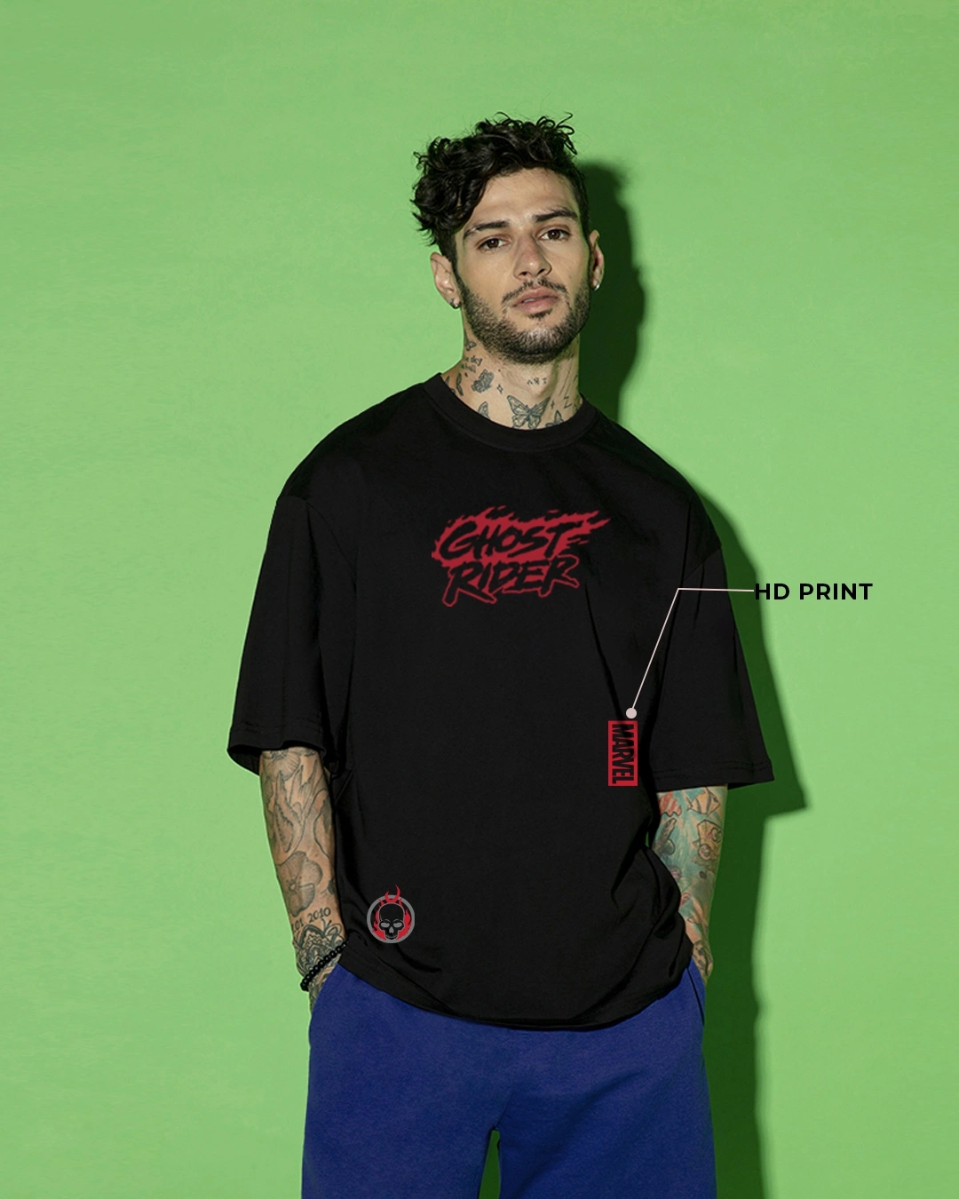 Men's Black Ghost Rider Spirit of Vengeance Graphic Printed Oversized T-shirt - Image 2