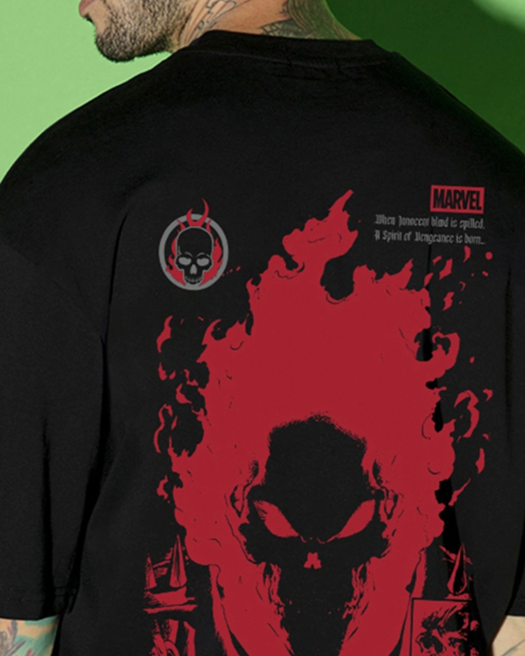 Men's Black Ghost Rider Spirit of Vengeance Graphic Printed Oversized T-shirt - Image 4