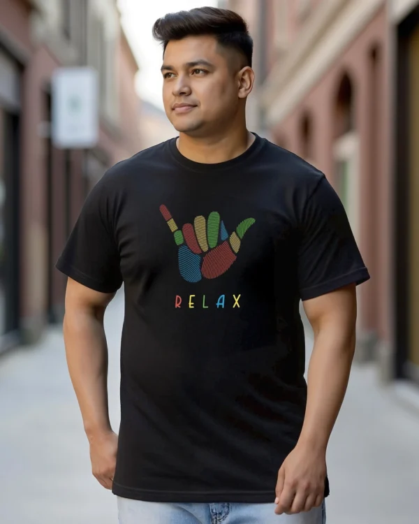 Men's Black Hang Loose Relax Graphic Printed Plus Size T-shirt