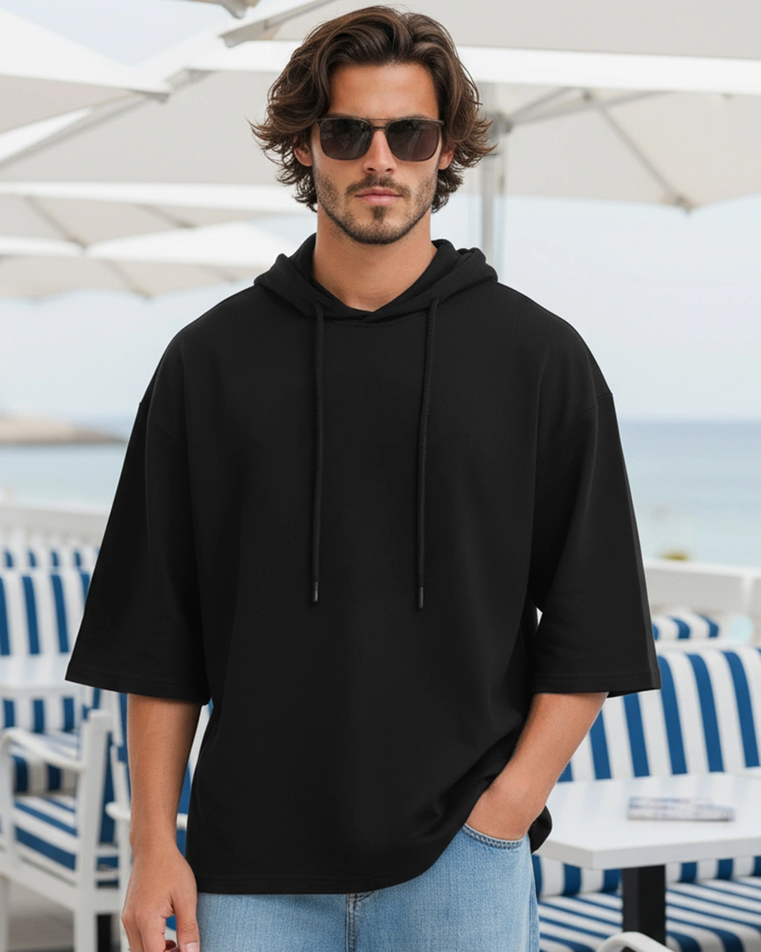 Men's Black Hoodie T-shirt