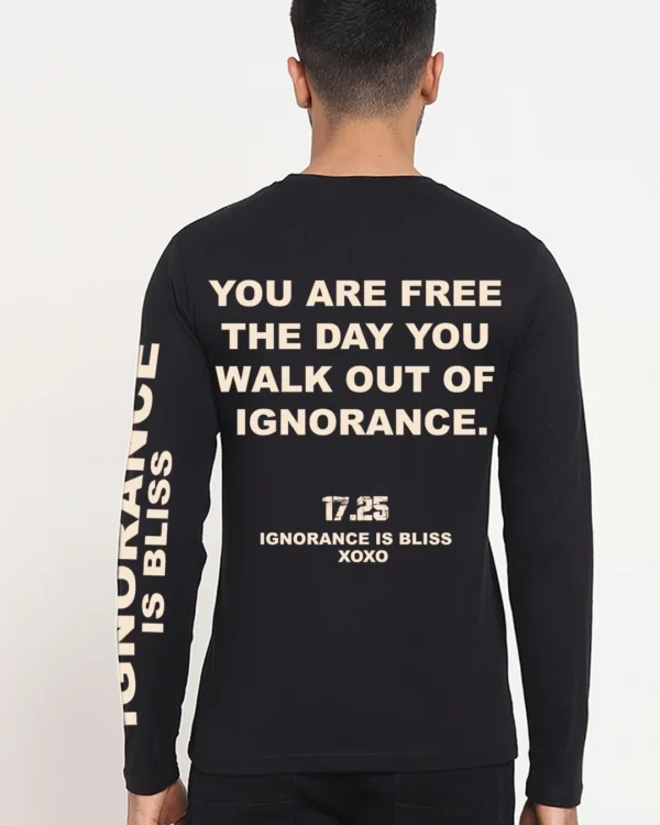 Men's Black Ignorance Is Bliss Typography T-shirt