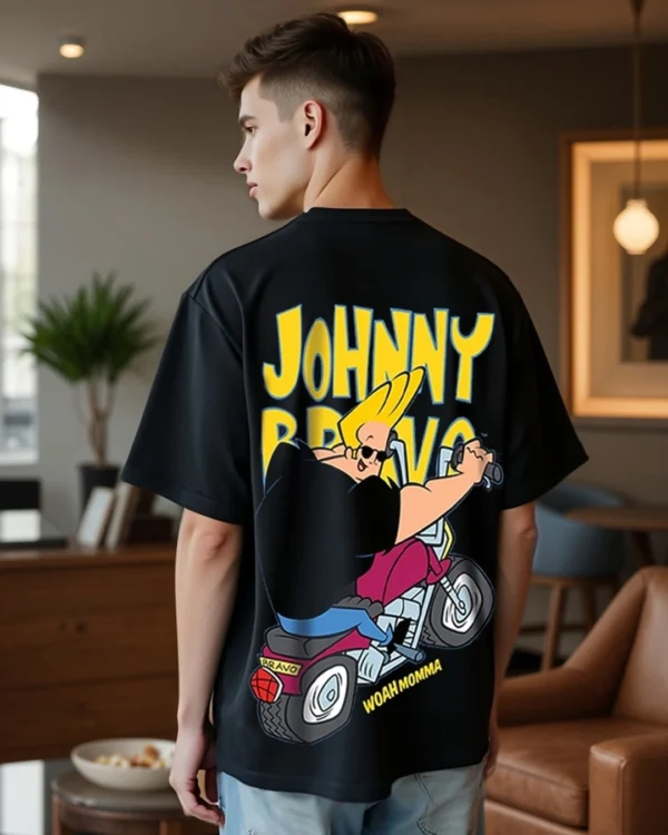 Men's Black Johnny Biker Graphic Printed Oversized T-shirt