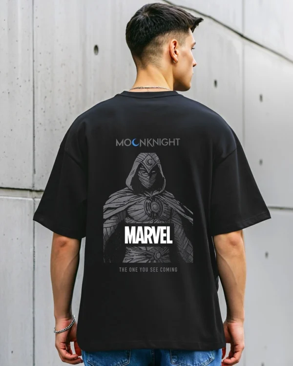 Men's Black Moon Knight Marvel Graphic Printed Oversized T-shirt