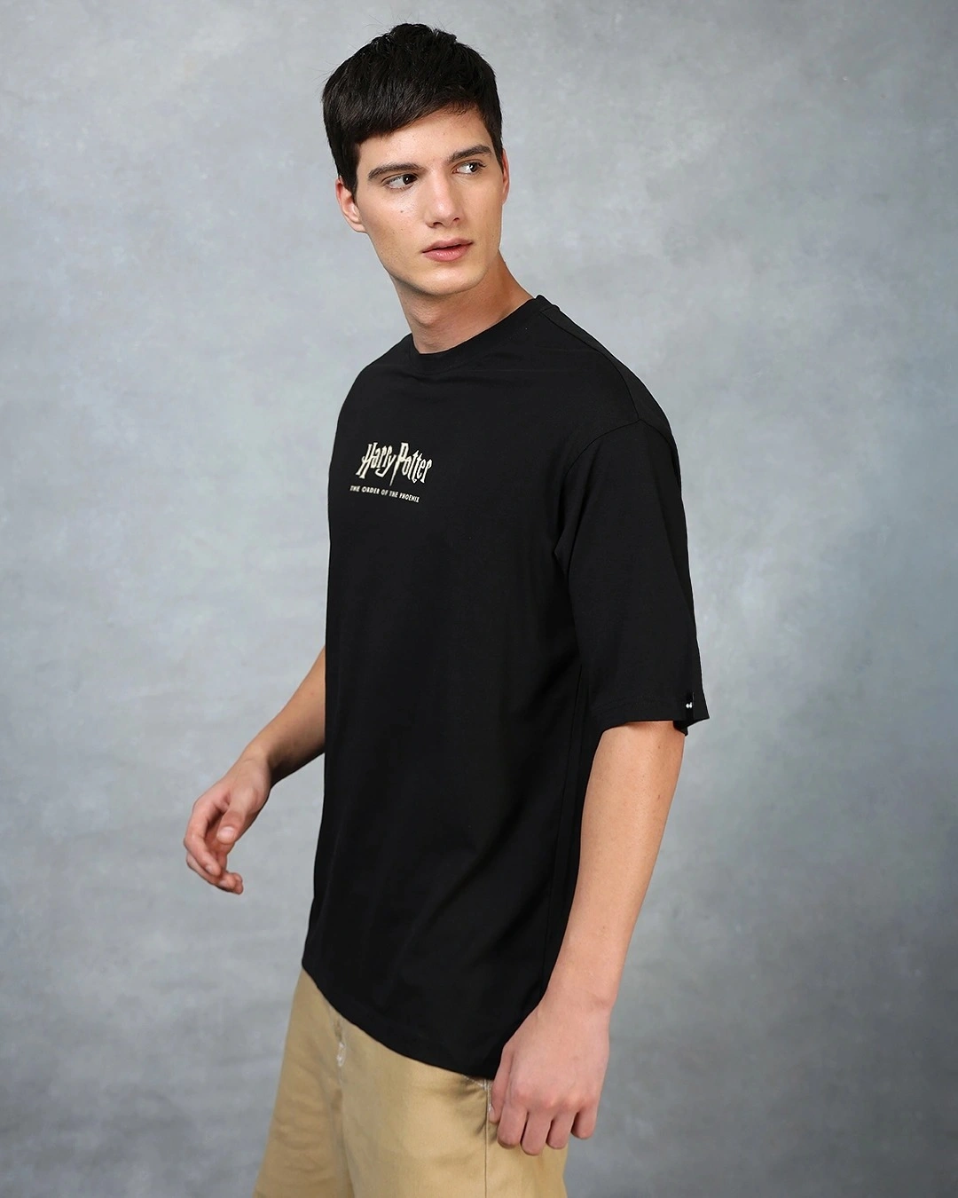 Men's Black Order Of The Phoenix Graphic Printed Oversized T-shirt - Image 3