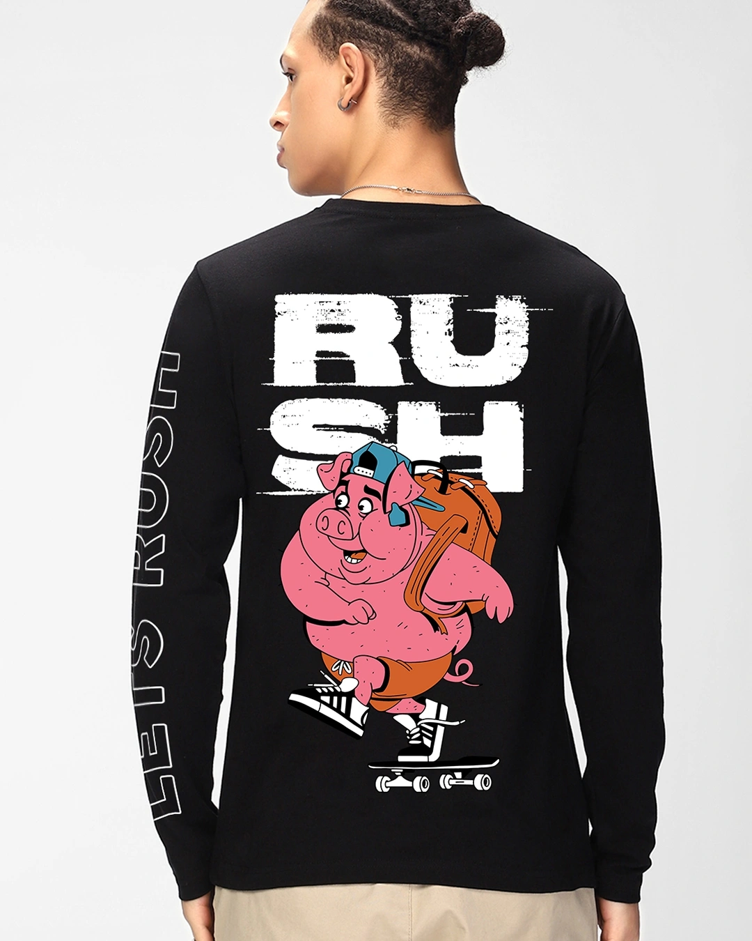 Men's Black Rush Graphic Printed T-shirt