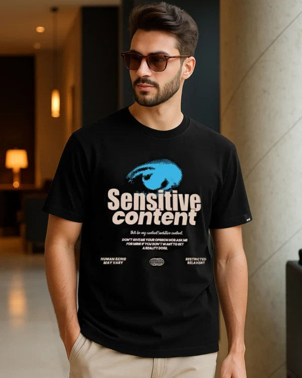 Men's Black Sensitive Content Typography T-shirt