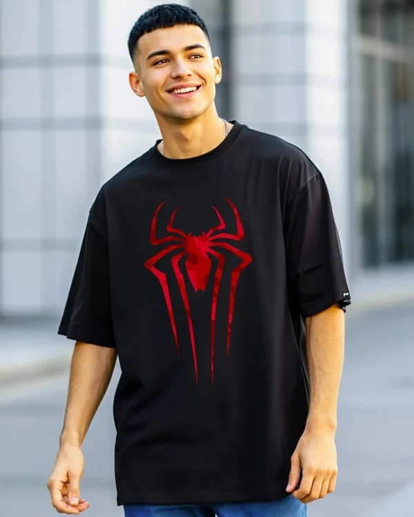Men's Black Spider Blend Graphic Printed Oversized T-shirt
