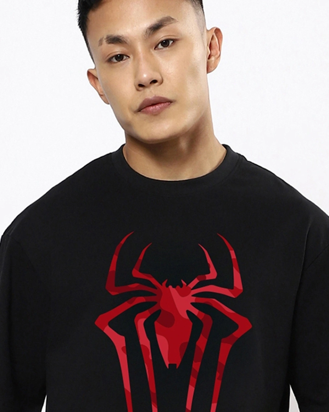Men's Black Spider Blend Graphic Printed Oversized T-shirt - Image 4