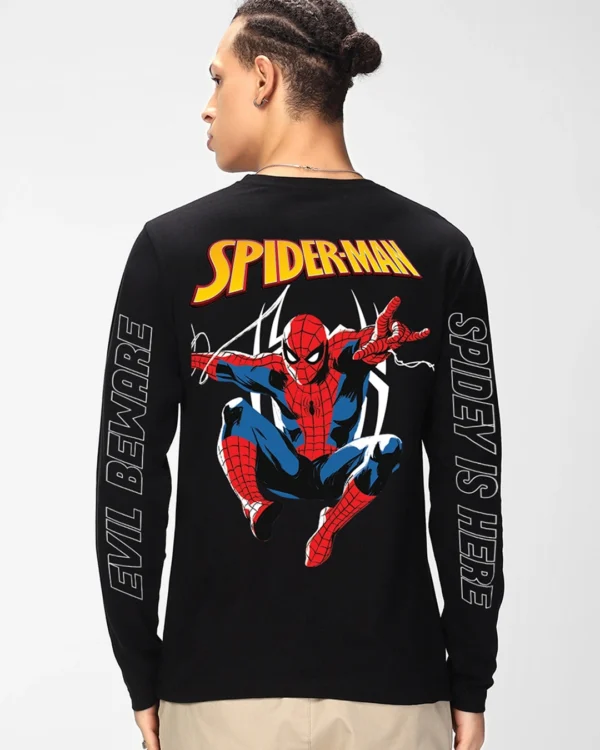 Men's Black Spidey Here Graphic Printed T-shirt