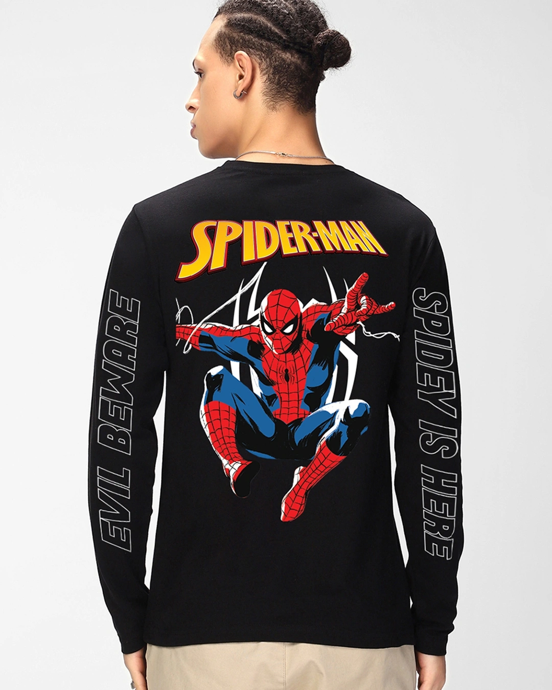 Men's Black Spidey Here Graphic Printed T-shirt