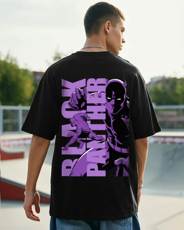 Men's Black T'Challa Graphic Printed Oversized T-shirt