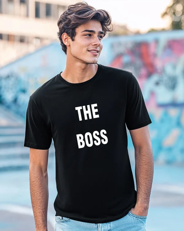 Men's Black The Boss Typography T-shirt
