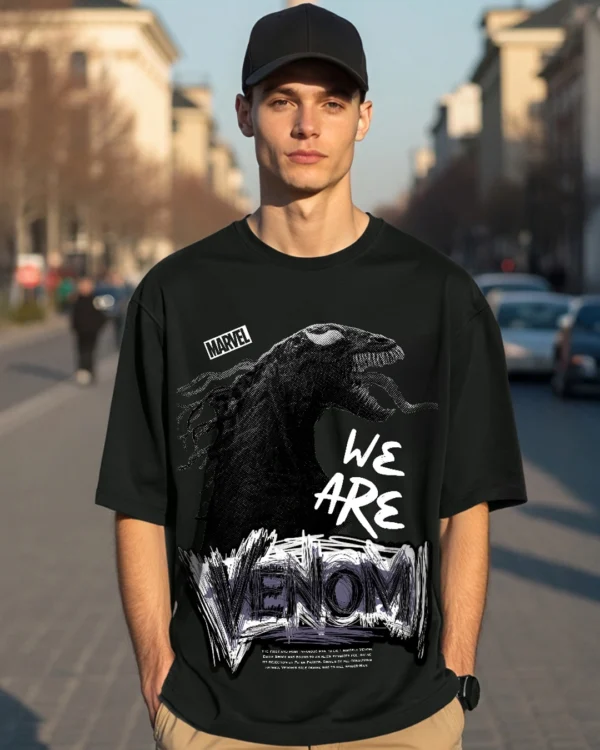 Men's Black Venom Graphic Printed Oversized T-shirt