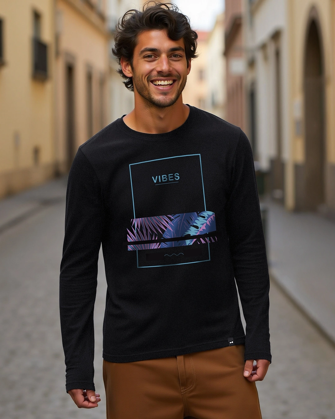 Men's Black Vibes Graphic Printed T-shirt
