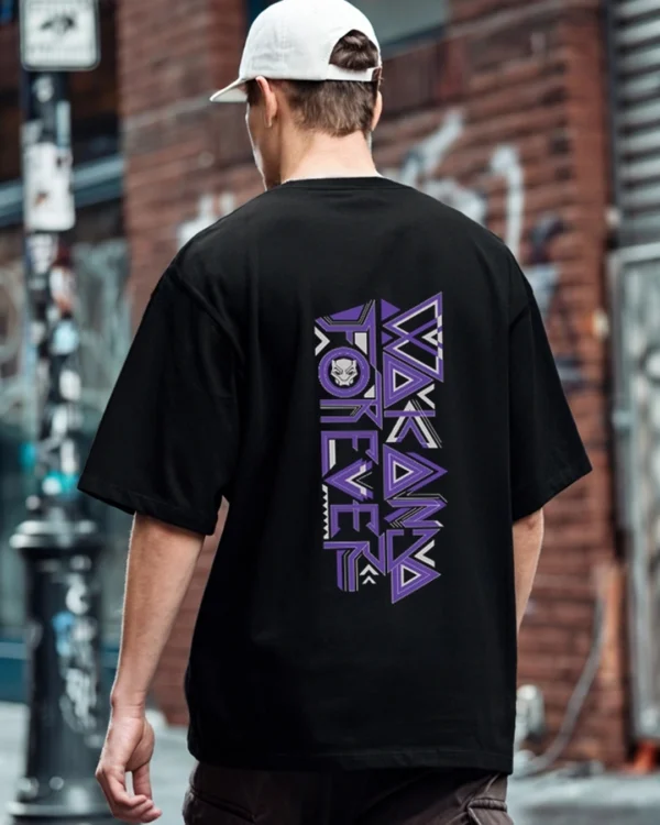 Men's Black Wakanda Forever Graphic Printed Oversized T-shirt