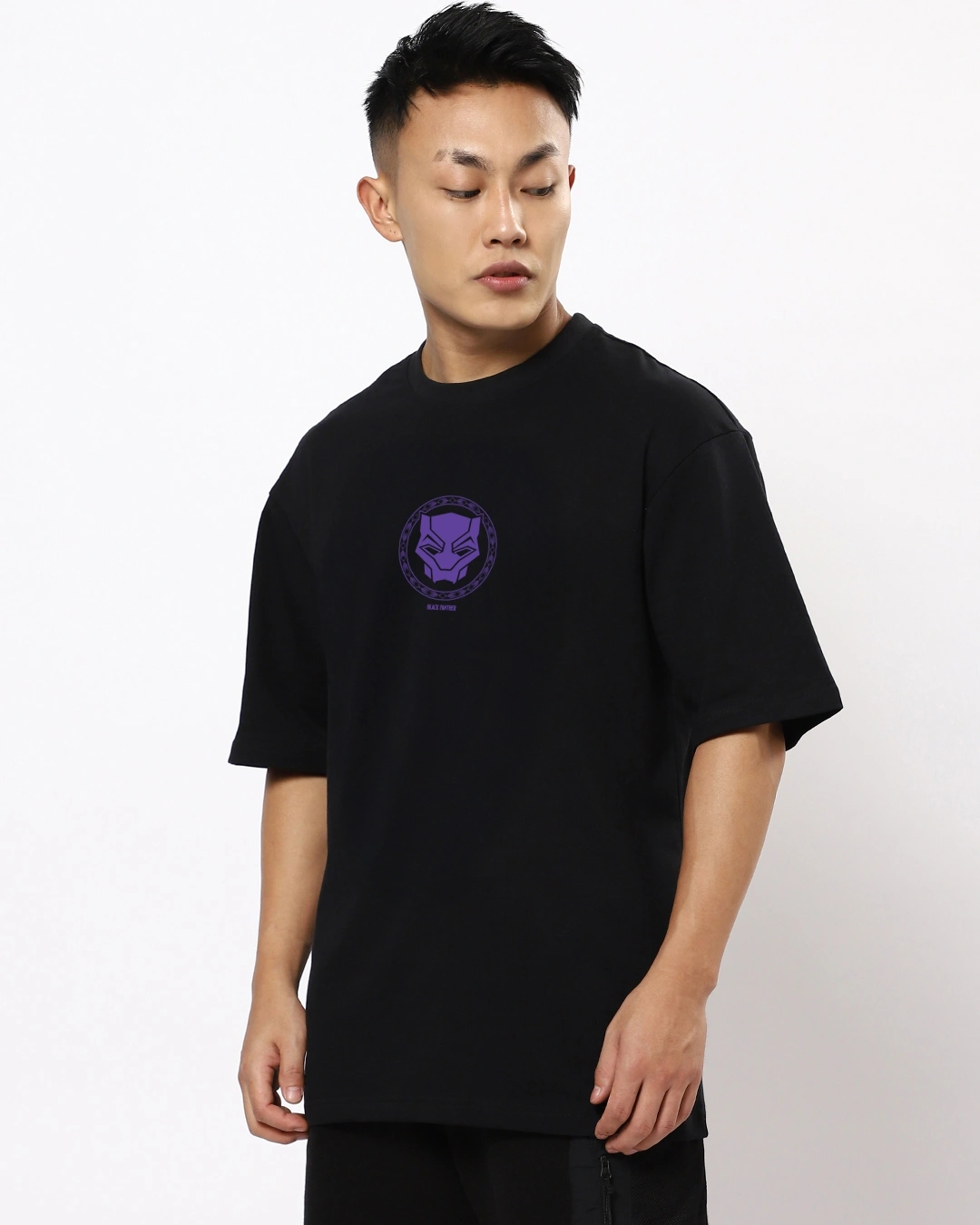 Men's Black Wakanda Forever Graphic Printed Oversized T-shirt - Image 3