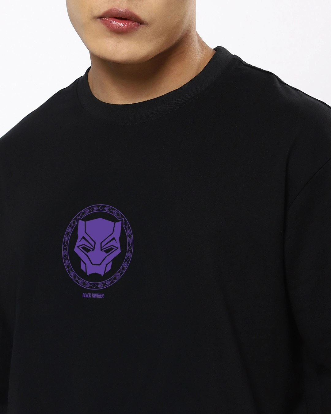 Men's Black Wakanda Forever Graphic Printed Oversized T-shirt - Image 5
