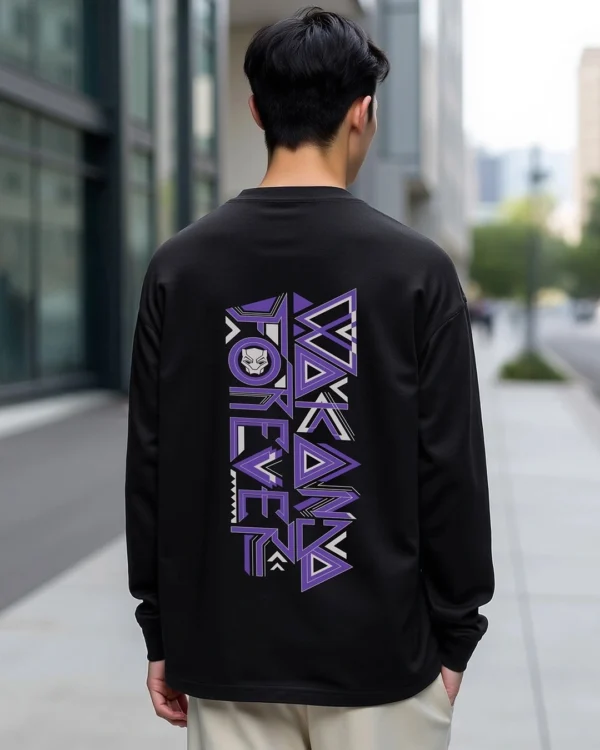 Men's Black Wakanda Forever Graphic Printed Oversized T-shirt