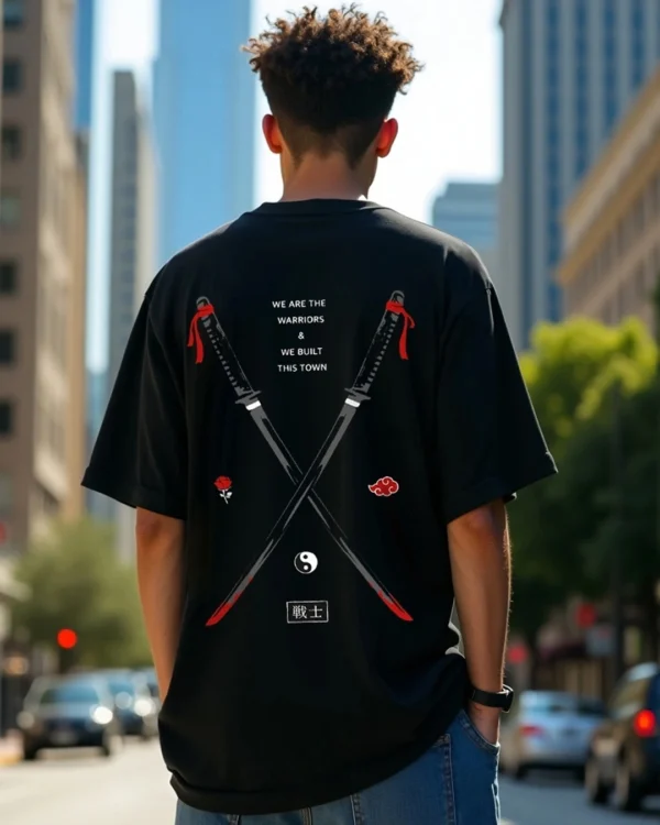 Men's Black Warriors Graphic Printed Oversized T-shirt