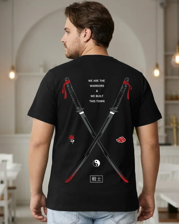 Men's Black Warriors Graphic Printed Plus Size T-shirt