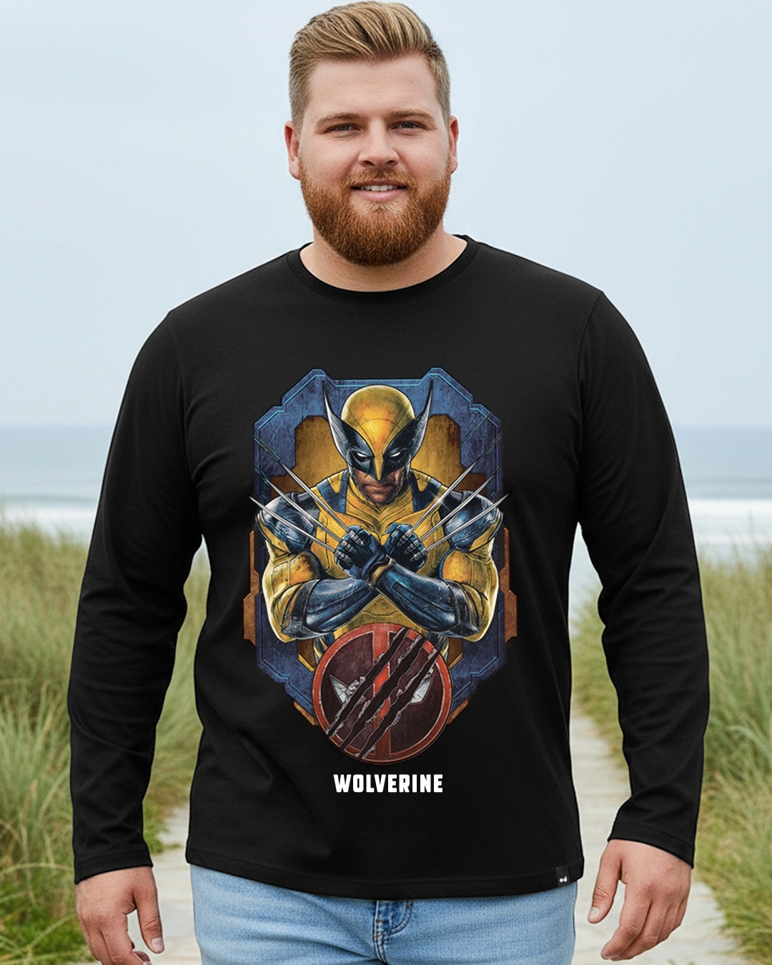 Men's Black Wolverine Graphic Printed Plus Size T-shirt
