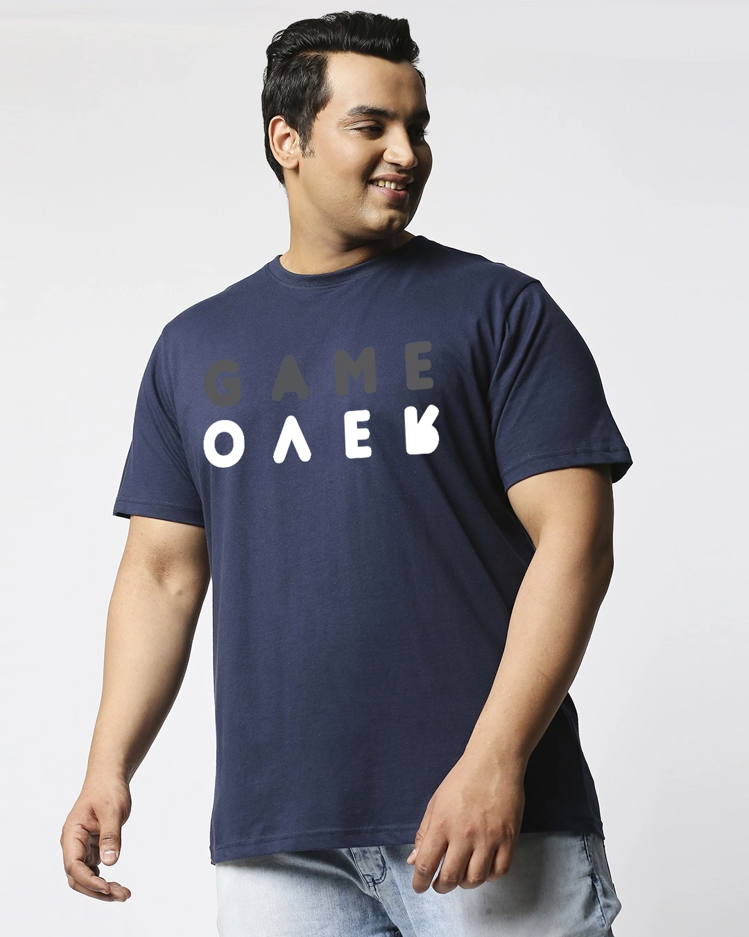 Men's Blue Game Over Minimal Graphic Printed Plus Size T-shirt - Image 2