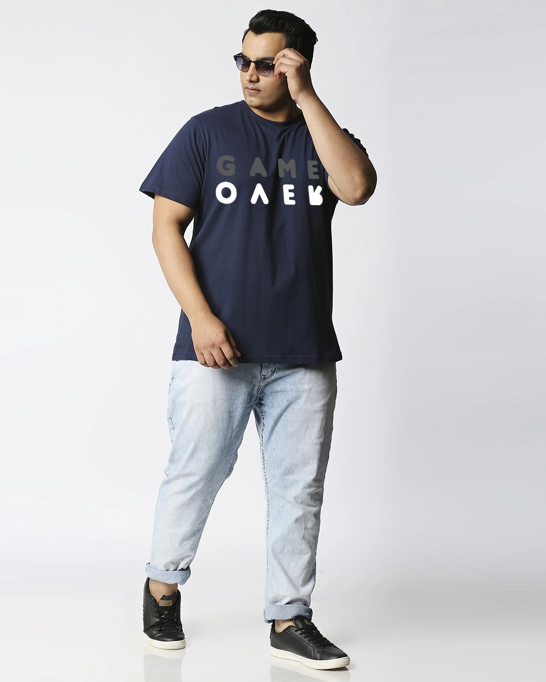 Men's Blue Game Over Minimal Graphic Printed Plus Size T-shirt - Image 4