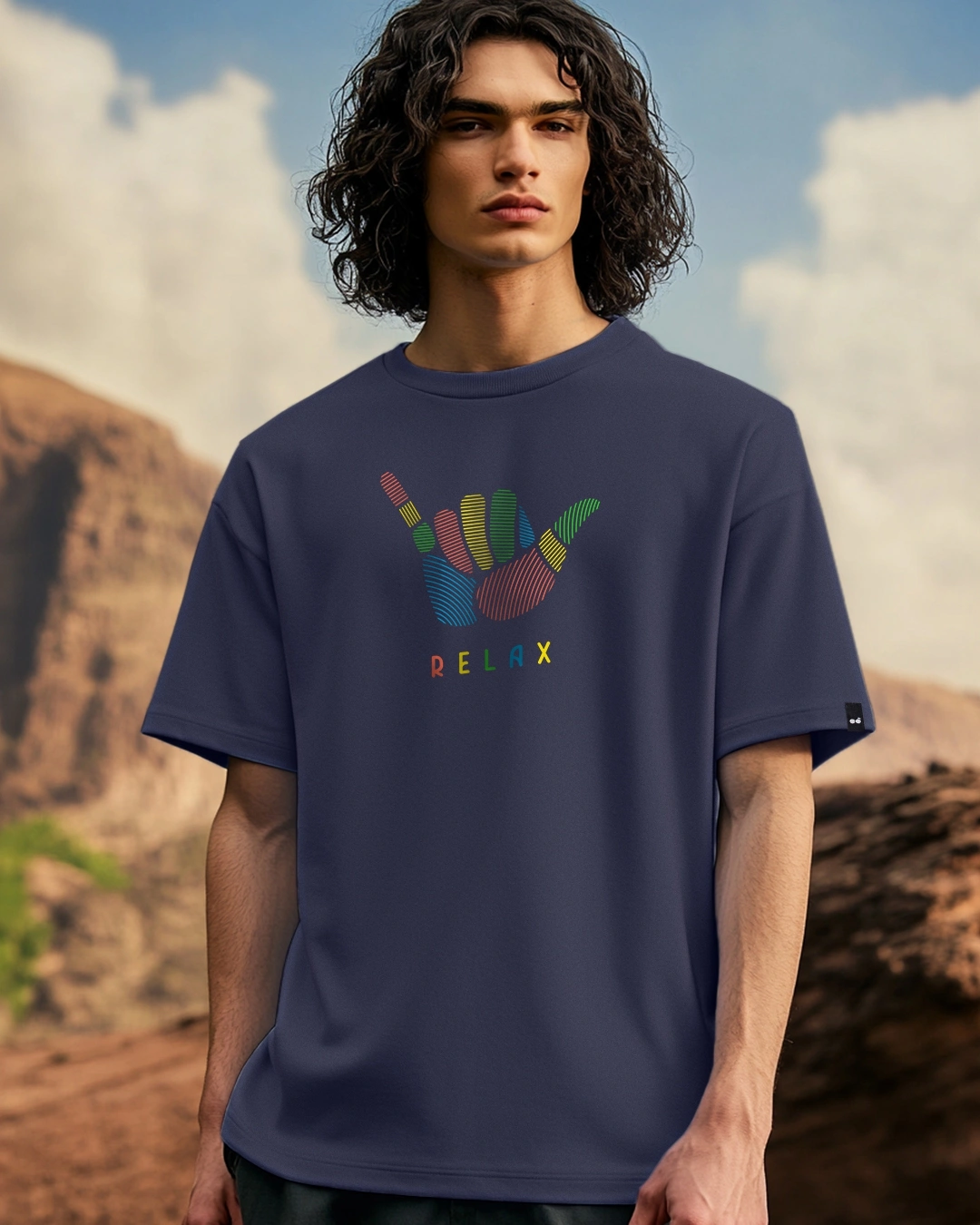 Men's Blue Hang Loose Graphic Printed Oversized T-shirt