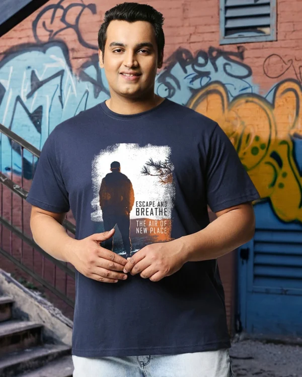 Men's Blue Make Tracks Graphic Printed Plus Size T-shirt