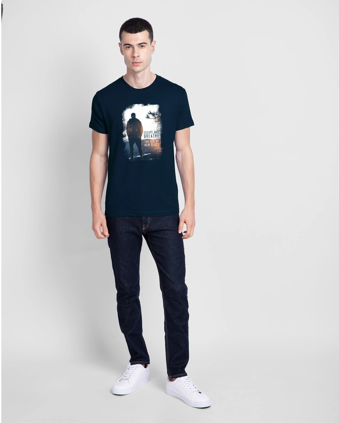 Men's Blue Make Tracks Graphic Printed T-shirt - Image 4