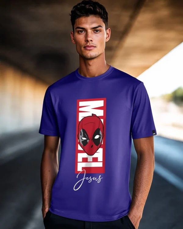 Men's Blue Marvel Jesus Graphic Printed T-shirt