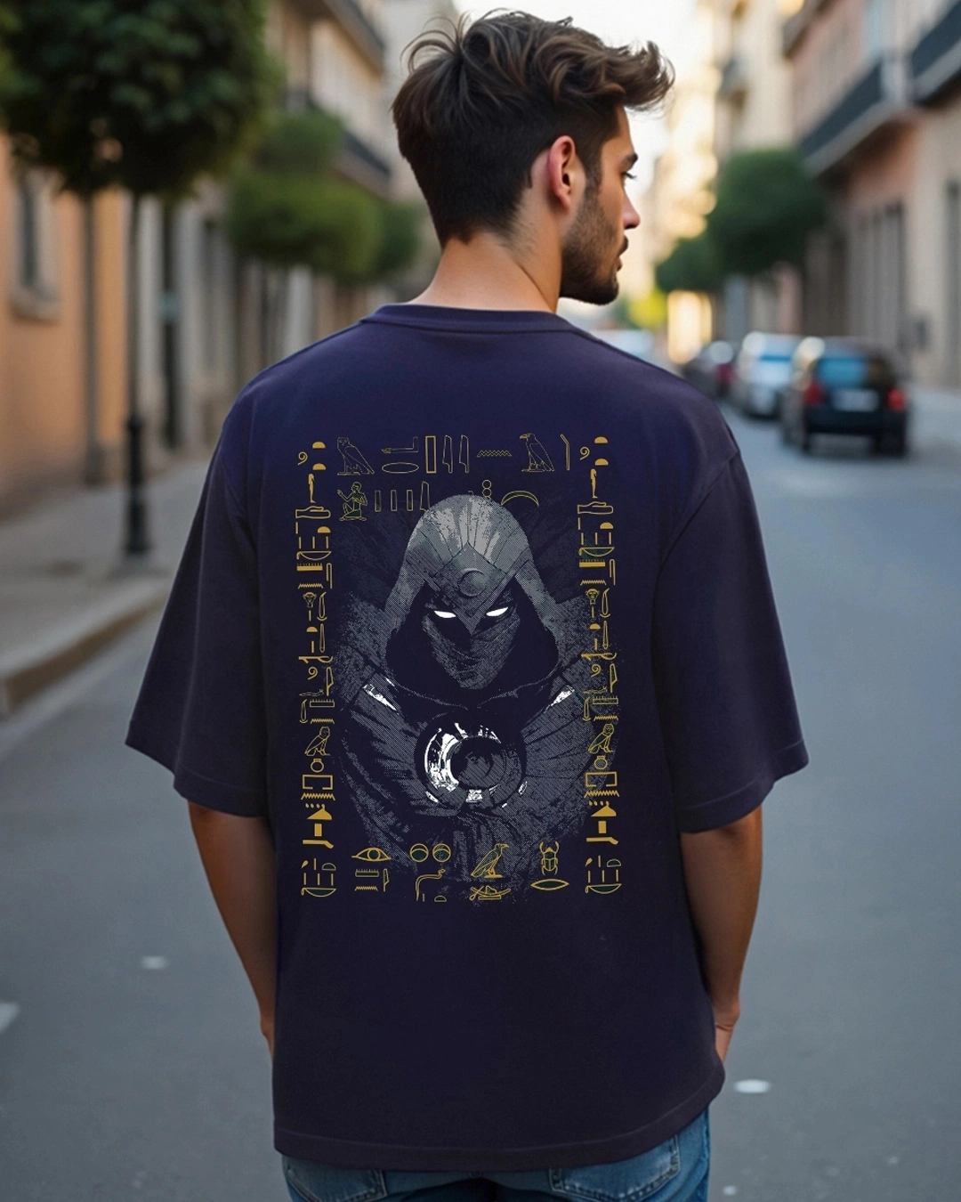 Men's Blue Moon Knight Graphic Printed Oversized T-shirt