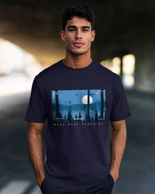 Men's Blue More Memories Graphic Printed T-shirt